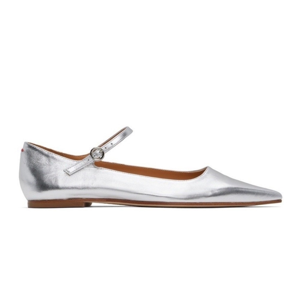 New AEYDE Cleo Pointed Toe Mary Jane Flat in Silver, Size EU 38.5/ US 8.5 - Picture 3 of 11